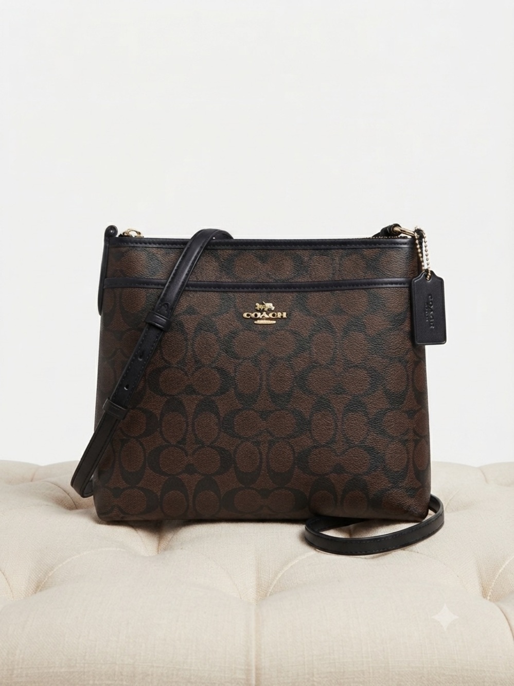 COACH Signature File Crossbody Bag in brown & black canvas